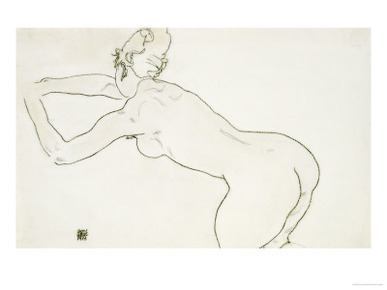 Female Nude Kneeling and Bending Forward to the Left, 1918