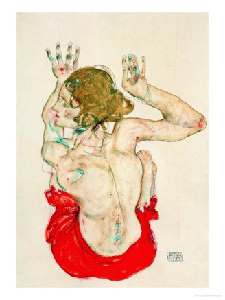 Female Nude Seated on Red Drapery