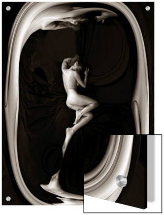 Female Nude Sleeping on Black Background in Oval Frame